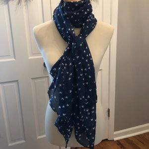 Rectangle Navy & White Heart print scarf